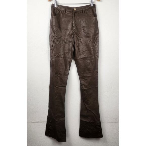 Retrofete Leather Brown Pants Flare Small Pockets - Picture 1 of 11